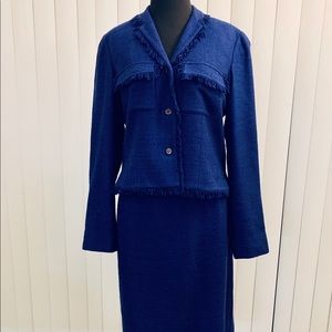 Indigo blue 100% silk vintage skirt set.